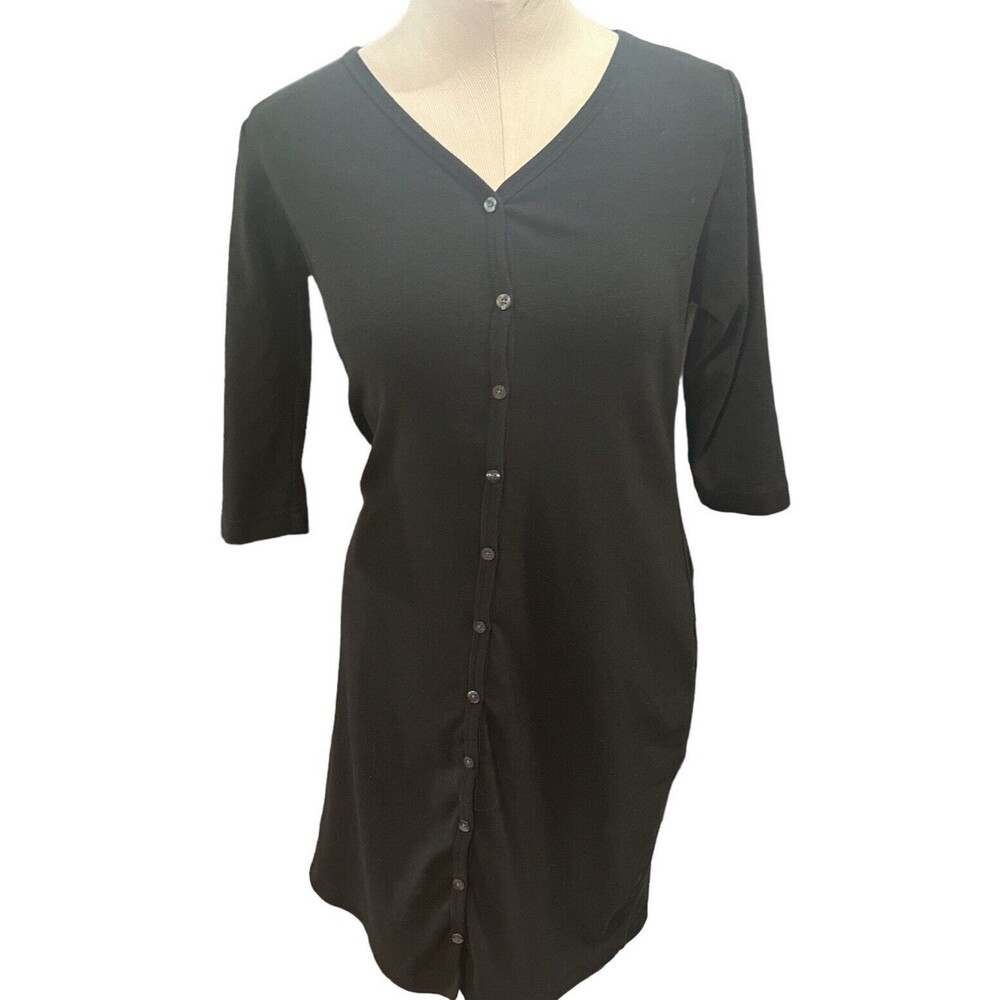 The Territory Ahead Black Button Down Knee Length Jersey Dress Size Medium